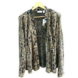 Chicos Women's Black Gold Crushed Burnout Velvet Long Sleeve Jacket Size 3 NWT